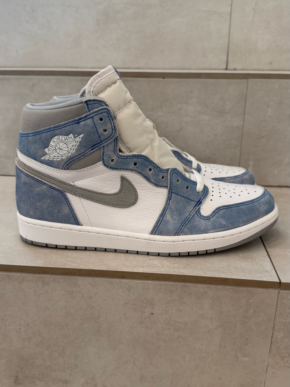 Nike White and Blue High-Top Sneakers